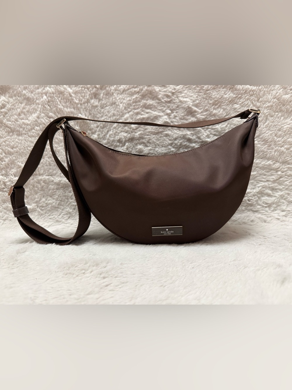 kate spade Brown Crescent Shoulder Bag with Metal Logo Plaque